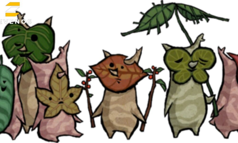 Korok in the forest, blending with trees and leaves.